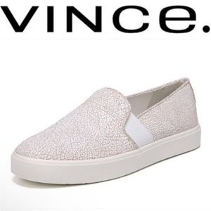 VINCE Blair Crackled Leather Slip On Sneakers White / Tan Sz Women’s 5.5